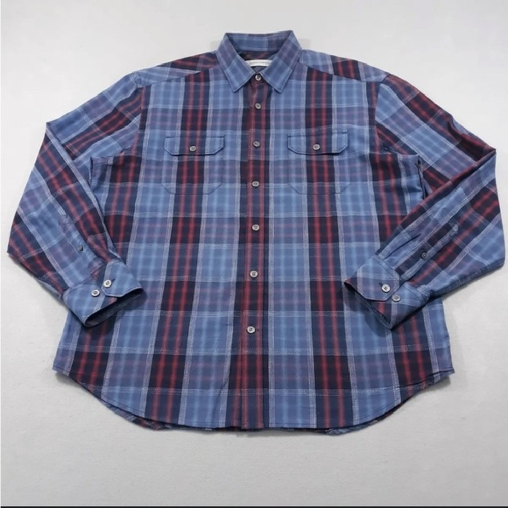 Men’s Blue Button Down Long Sleeve Plaid Dress Shirt Fall Work Casual Small